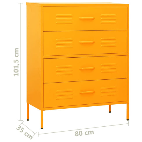 Lady Jillian -  Chest of Drawers Mustard Yellow 80x35x101,5 cm Steel